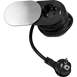 Upotettava pistorasia Airam Table USB-A teräs/musta