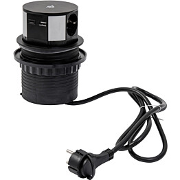 Upotettava pistorasia Airam POP-UP 3-osainen 2 x USB + langaton lataus musta