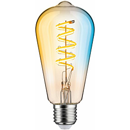 LED-älylamppu Paulmann Smart Home Zigbee 3.0, ST64, E27, 600lm, 7.5W, filamentti, säädettävä värilämpötila, himmennettävä, kulta