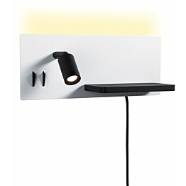 LED-seinävalaisin Paulmann Serra Right, USB C, 2700K, himmennettävä, mattavalkoinen/mattamusta