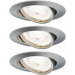 Upotettava LED-valaisin Paulmann Base Coin, 3kpl, Ø90mm, GU10, 5W, 350lm, 3000K, himmennettävä, harjattu rauta
