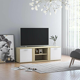 Tv-taso valkoinen ja sonoma-tammi 120x34x37 cm lastulevy_1