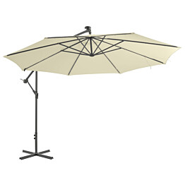 Aurinkovarjo LED-valoilla ja metallipylväällä 350 cm hiekka
