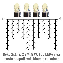 Jääpuikkonauha System LED Extra musta 8W 100 valoa 2x1 m lämmin valkoinen