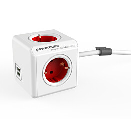 Jatkojohto Allocacoc PowerCube Extended USB 15m 4-osainen + 2 x USB punainen/valkoinen