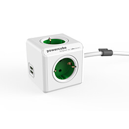 Jatkojohto Allocacoc PowerCube Extended USB 15m 4-osainen + 2 x USB vihreä/valkoinen