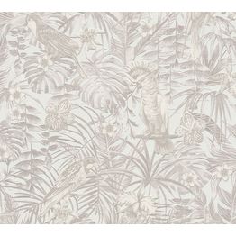 Kuitutapetti Vallila Viidakko 372102, 0.53x10.05m, valkoinen/harmaa