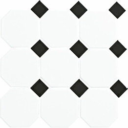 Lattialaatta Laattapiste LPC Art Octagon matta tasapintainen valkoinen/musta 9.77x9.77cm