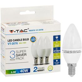 LED-kynttilälamppu V-TAC 55 W E14 4000 K 3 kpl