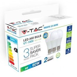 LED-lamppu V-TAC A60 Vt-1900 E27 10W 4000K Ø 60mm valkoinen 3 kpl/pkt