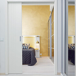 Teräsrunkoinen liukuovi seinän sisään Liune LD16 Design, aukko 810x2300mm, runko 66mm, valkoinen