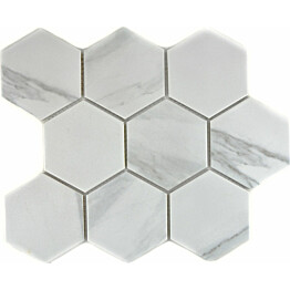 Mosaiikkilaatta Pukkila Carrara Hexagon himmea karhea 95x110mm