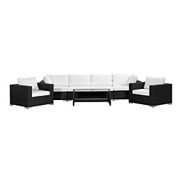 Oleskeluryhmä Bahamas 4-istuttava sohva + 2 nojatuolia + sohvapöytä hyllyllä musta/valkoinen
