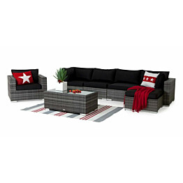 Oleskeluryhmä Bahamas 5-istuttava sohva + divaani + nojatuoli +sohvapöytä harmaa/musta