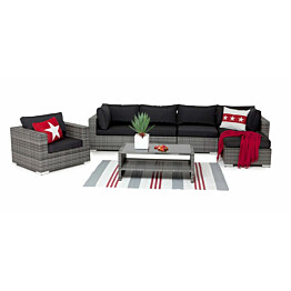 Oleskeluryhmä Bahamas 5-istuttava sohva divaanilla + nojatuoli + sohvapöytä hyllyllä harmaa/musta