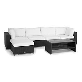 Oleskeluryhmä Bahamas 5-istuttava sohva divaanilla + sohvapöytä hyllyllä musta/valkoinen