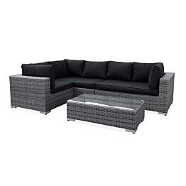 Oleskeluryhmä Bahamas 5-istuttava sohva + sohvapöytä polyrottinki tummanharmaa/musta