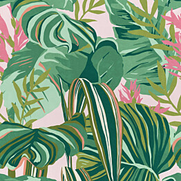 Paneelitapetti Mindthegap Tropical foliage 1,56x3 m vaaleanpunainen