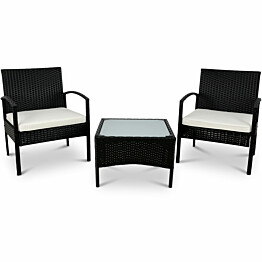 Parvekeryhmä Lyfco Falkköping pöytä + 2 tuolia polyrottinki musta