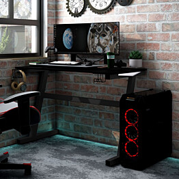 Pelipöytä LED-valot ja Z-muotoisilla jaloilla 90x60x75 cm musta