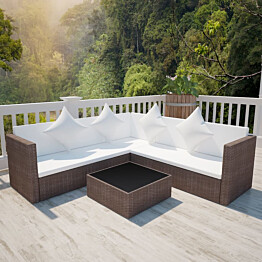 Puutarhasohvasarja tyynyillä + pöytä, polyrottinki, 4-osainen, eri värejä