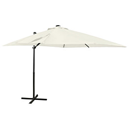 Riippuva aurinkovarjo tangolla ja LED-valoilla 250 cm hiekka