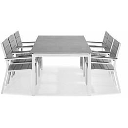 Ruokailuryhmä Tunis 220/280x90cm, 6 tuolia, valkoinen/harmaa, aintwood