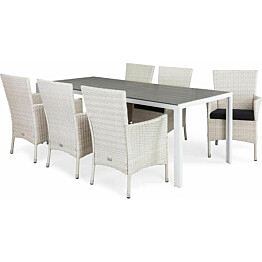 Ruokailuryhmä Tunis-Thor 205 cm pöytä 6 tuolia valkoinen-harmaa