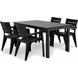 Ruokailuryhmä Aliisa 150-210 cm 4 pinottavaa tuolia musta/harmaa