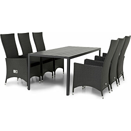 Ruokailuryhmä Heinola 205 cm 6 säädettävää tuolia musta
