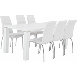 Ruokailuryhmä Tenstar Metro 180 -ruokapöytä + 6kpl valkoisia Krista-tuoleja