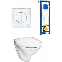Seinä-WC-istuinpaketti Gustavsberg Nautic 5530 Soft close -kannella täydellinen toimitus krominen huuhtelupainike