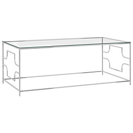 Sohvapöytä hopea 120x60x45 cm ruostumaton teräs ja lasi