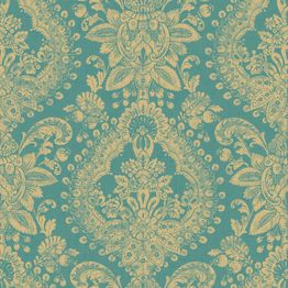 Tapetti Boråstapeter Oriental Dreams, Boudoir Medallion, 1916, 0.53x10.05m, vihreä