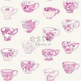 Tapetti Cup and Saucers 138154 0,53x10,05 m pinkki non-woven