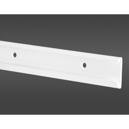 Valkoinen, 195 cm pituinen turvakantokisko kiinnitetään ruuveilla kiinteästi seinään ja sen voi tarpeen mukaan lyhentää sopivan mittaiseksi