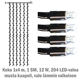 Valoverho System LED Extra musta 12W 204 valoa 1x4 m kylmä valkoinen