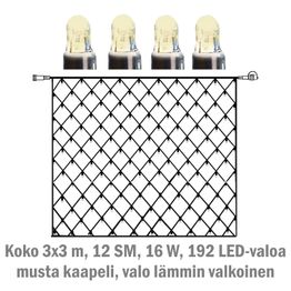 Valoverkko System LED Extra musta 16W 192 valoa 3x3 m lämmin valkoinen