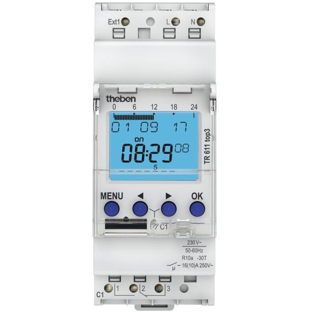 Digitaalinen kellokytkin Theben TR 611 Top3, viikko-ohjelmalla