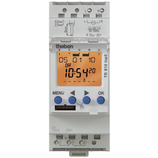 Digitaalinen kellokytkin Theben TR Top2, päivä ja viikko-ohjelma