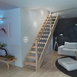 Portaat Dolle Helsinki suora tammi kaide mustilla alumiinijohteilla avonainen malli