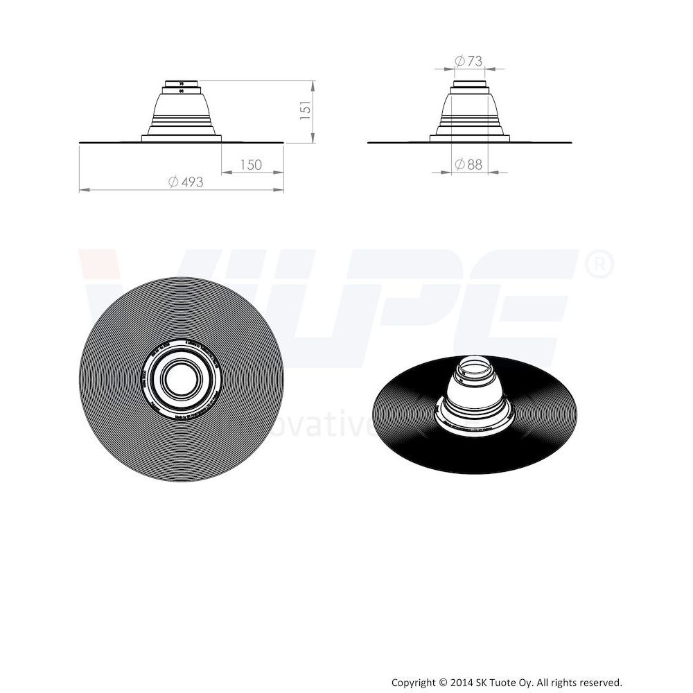Felt-tiiviste NO-3 75/90 pyöreille putkille VILPE mitat