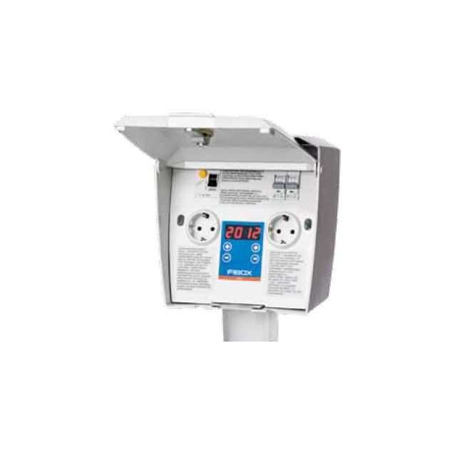 Muovipiharasia Fibox 2A2J1V_D, 2 x digitaalisella kellolla varustettua pistorasiaa