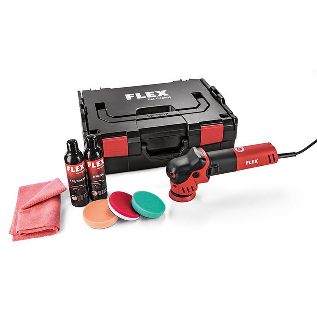 Epäkeskokiillotuskone Flex XFE 7-12 80 P-Set, pienten pintojen käsittelyyn, tarvikkeilla + L-Boxx