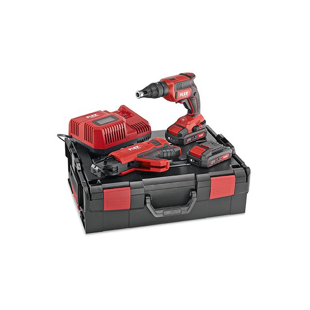 Akkunauharuuvinväännin Flex DW 45 18.0-EC M/2.5 Set, syötöllä, 18V, 2x2.5Ah akuilla + L-Boxx