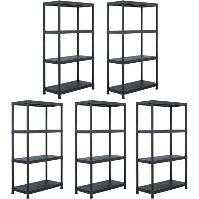 Varastohyllyt, 5kpl, muovi, 60x30x138cm, musta