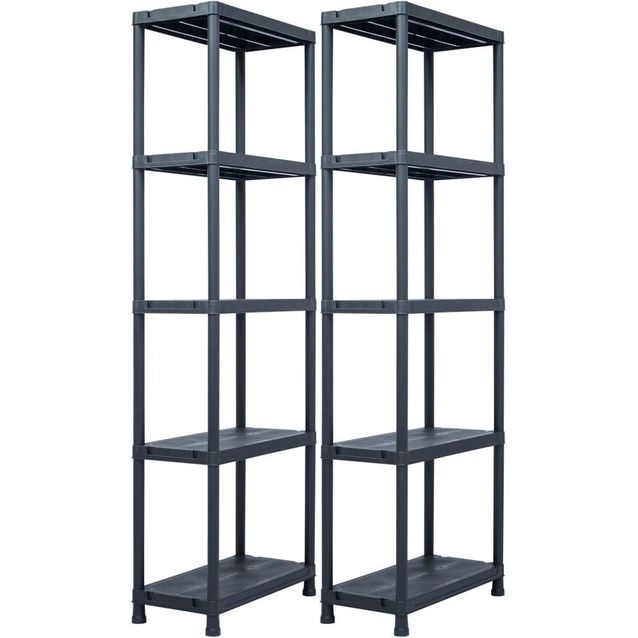 Varastohyllyt, 2kpl, 125kg, muovi, 60x30x180cm, musta