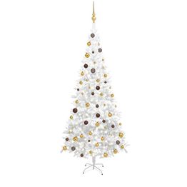 Tekojoulukuusi LED-valoilla ja palloilla L 240 cm valkoinen/kulta