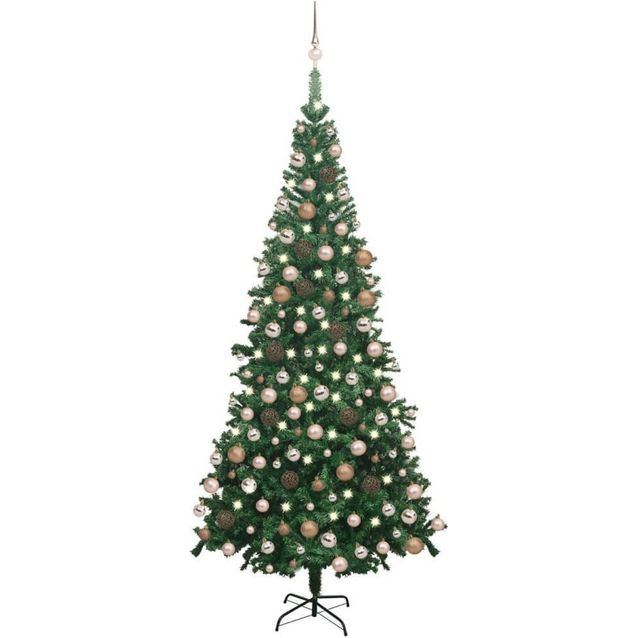 Tekojoulukuusi LED-valoilla ja palloilla, L, 240cm, vihreä 