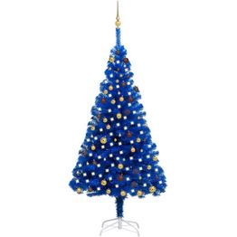 Tekojoulukuusi LED-valoilla ja palloilla sininen PVC eri kokoja